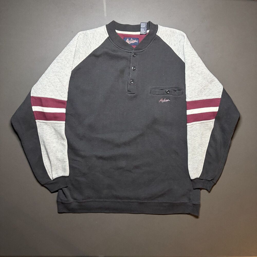Size XL - On Line Men’s Vintage Colorblock Henley Sweatshirt Black Gray Burgundy